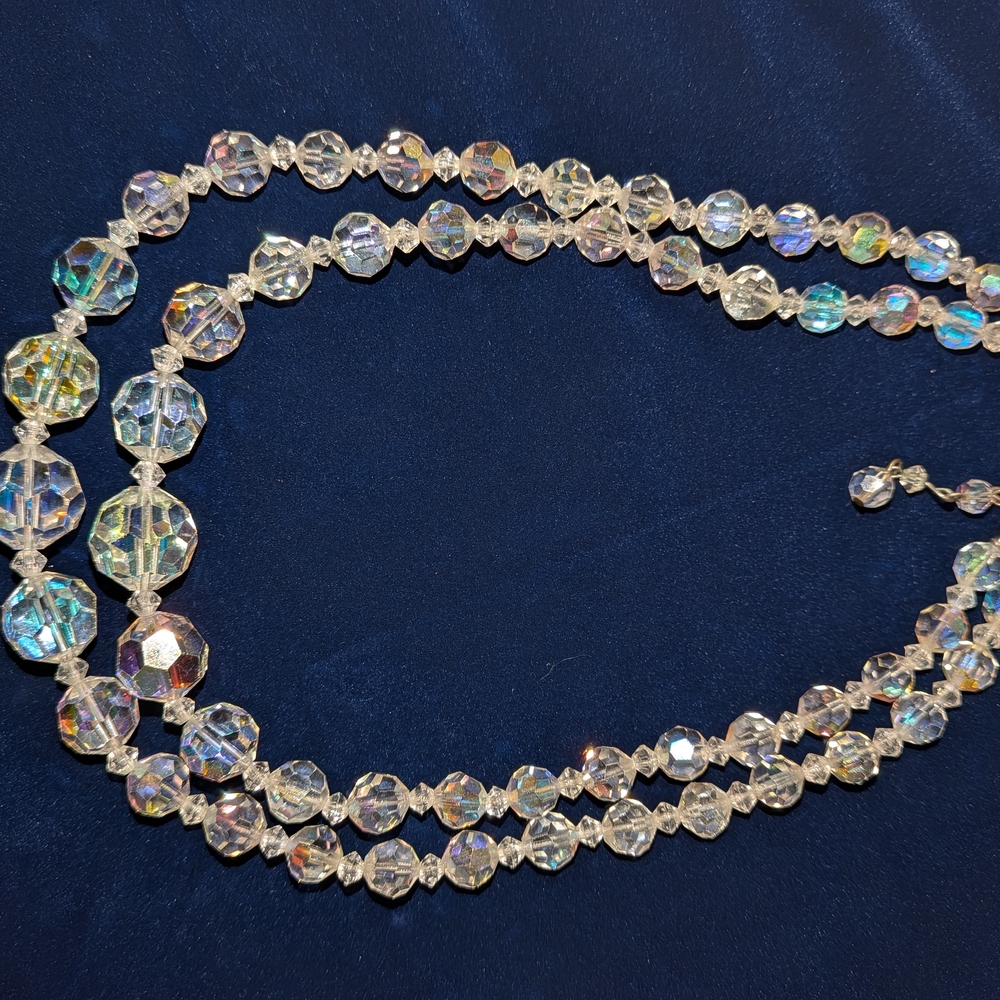 Vintage Aurora Crystal Bead Necklace - Clear with Iridescent Hues